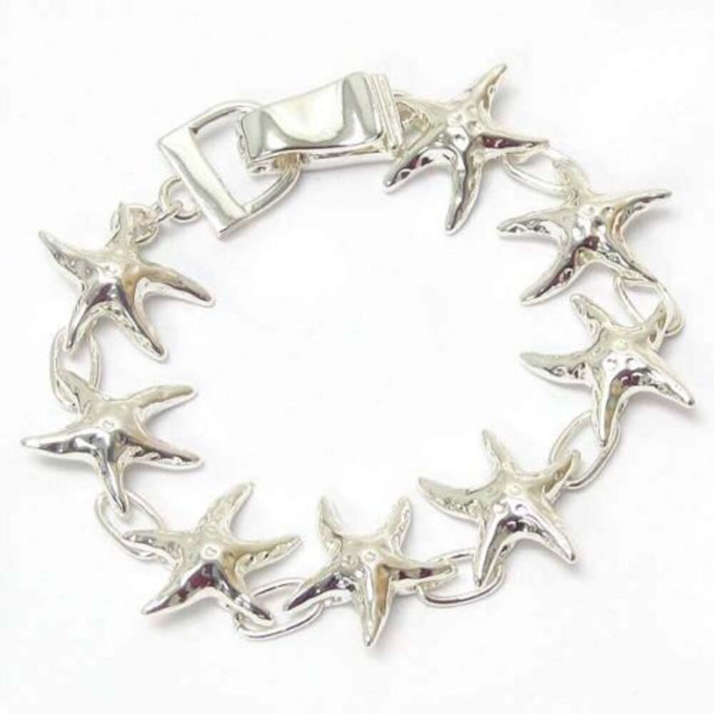 Icon Collection Silver Tone Hammered Metal Coastal Beach Starfish Bracelet